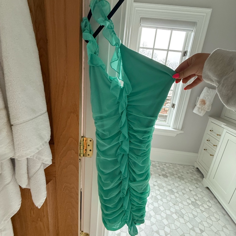 Oh Polly Green Ruched Bodycon Dress